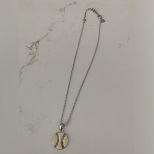 Cookie Lee Softball / Baseball Pendant Necklace w/ Steel Chain.